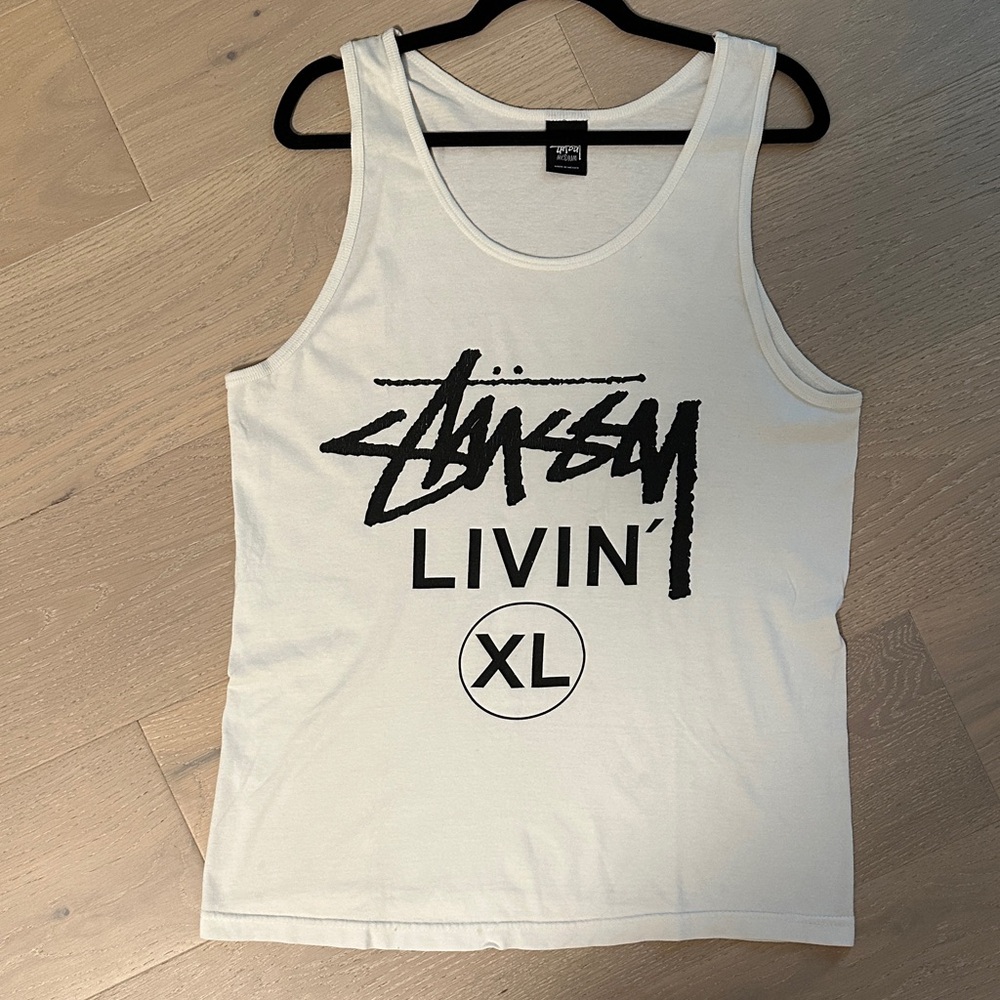 Rare Vintage Stussy White Graphic Tank Top for Men size M